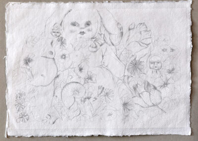My Lings #2: “Floppy & Flowers”, 6/30/12, 8 1/2” x 12”, gold point on prepared paper.